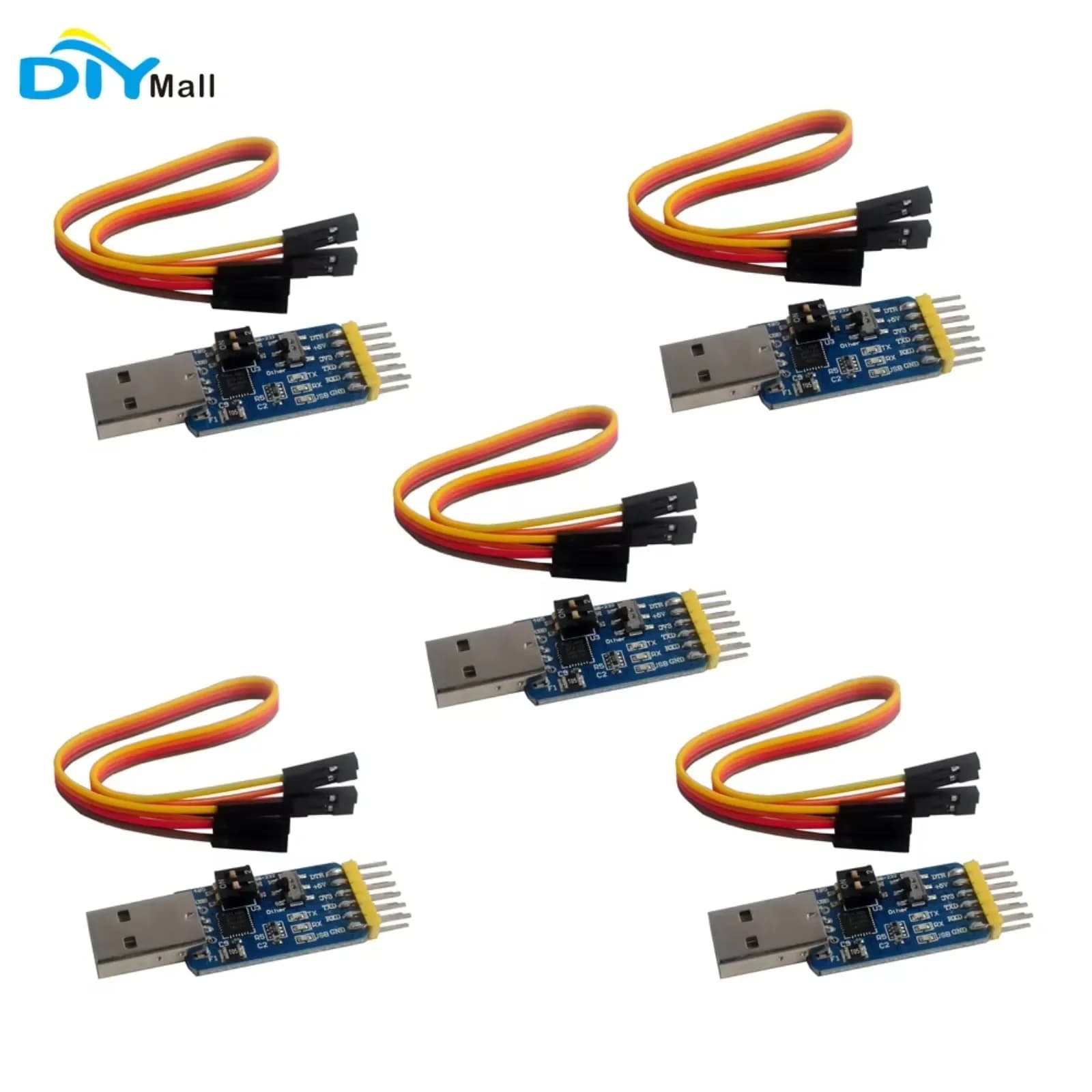 Modulo Convertitore Seriale USB a TTL, Adattatore 6 in 1 con 5 Pezzi/Lotto per Arduino e Raspberry Pi, Trasmissione Dati Affidabile, Ideale