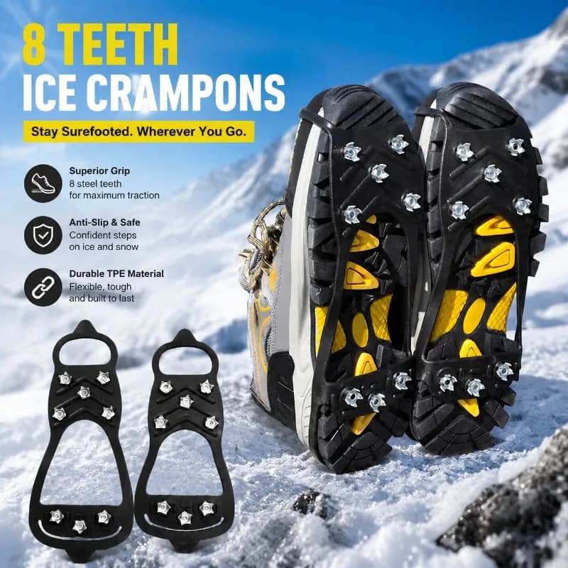 8 Teeth Ice Crampons Non-slip Snow Boots Covers TPE Anti-slip Shoe Spikes for Outdoor Climbing Hiking Fishing Men Women