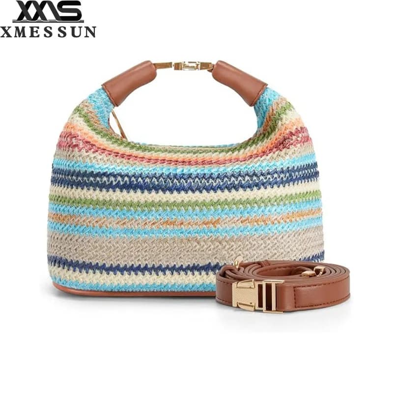 Women New Leisure Woven Texture Straw Bag,Designer FFemale Lightweight Shoulder Crossbody Bag Trendy Summer Beach Vacation Bag