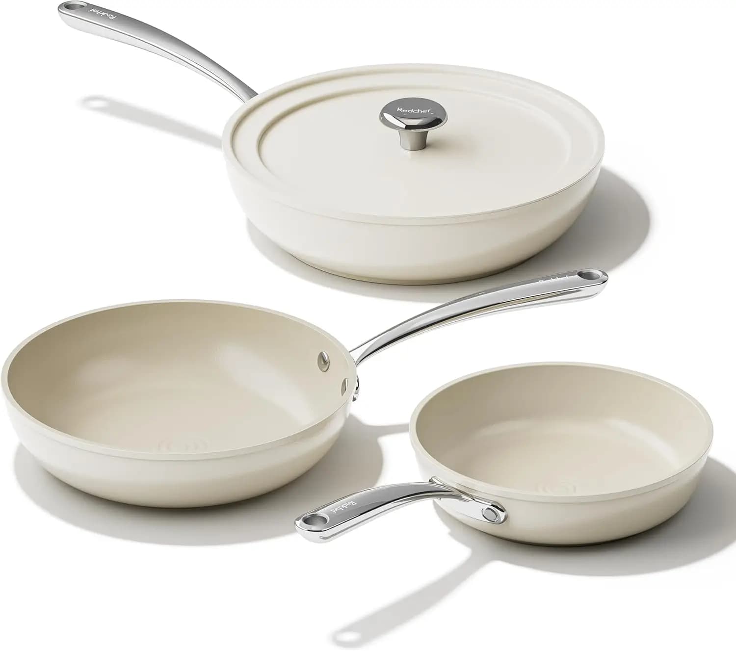 Set of 4 Ceramic Tiles with Covers, Measures 8" 9.5" 11", Suitable for Oven and Dishwasher, Without PFAS