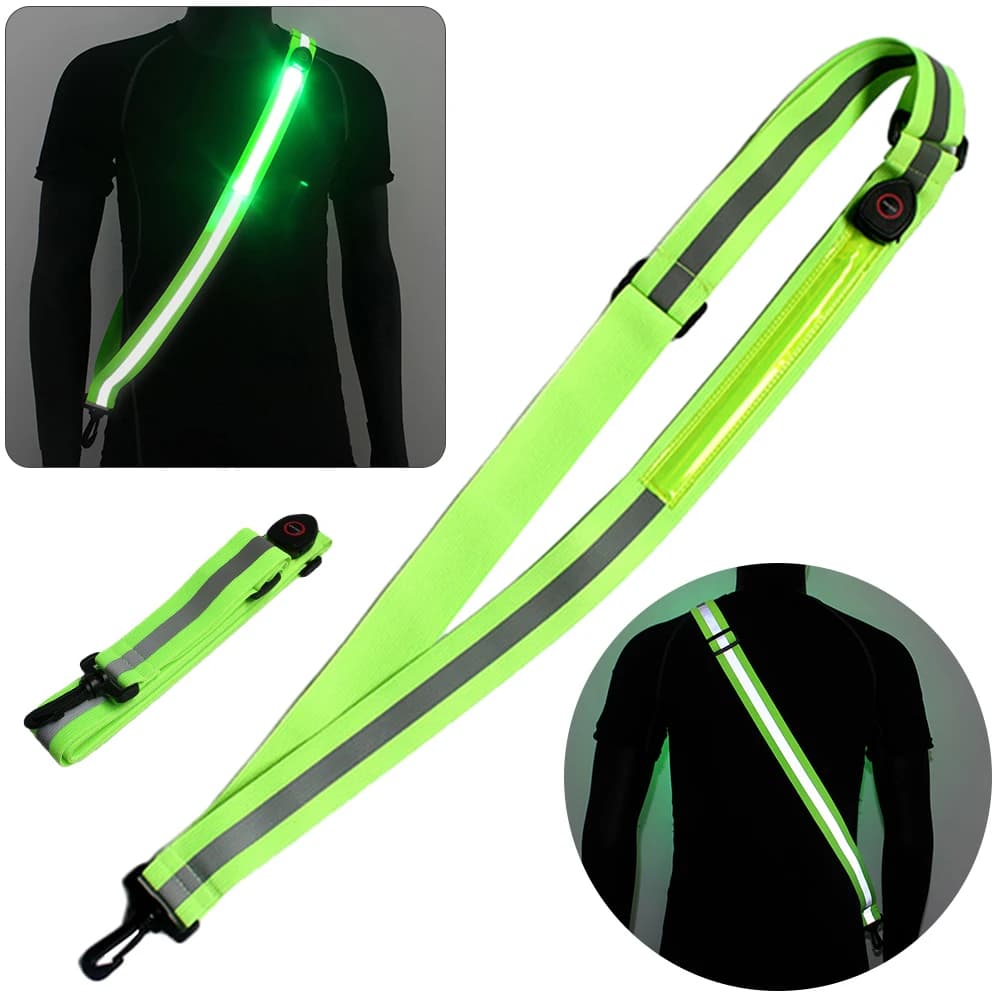 USB Rechargeable Bike Reflective Gear High Visibility LED Belt Reflective Safety Adjustable Gear