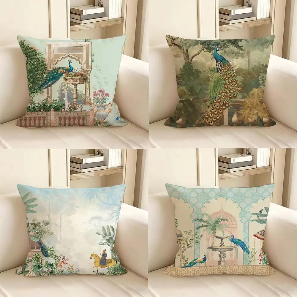 1pc Classic Mughal Garden With Peacock Pillow Case Fashion Square Pillowcase Bedroom Sofa Room Ins Decoration Leisure