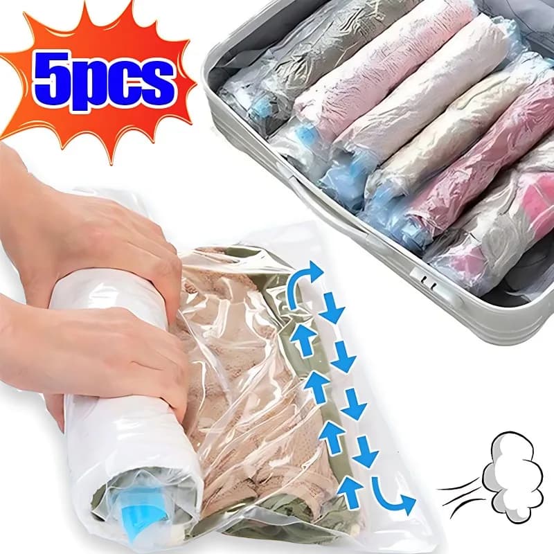 Reusable travel suits Air vacuum bags Rotable compression pads for suitcases Top Pants Portable folding bags