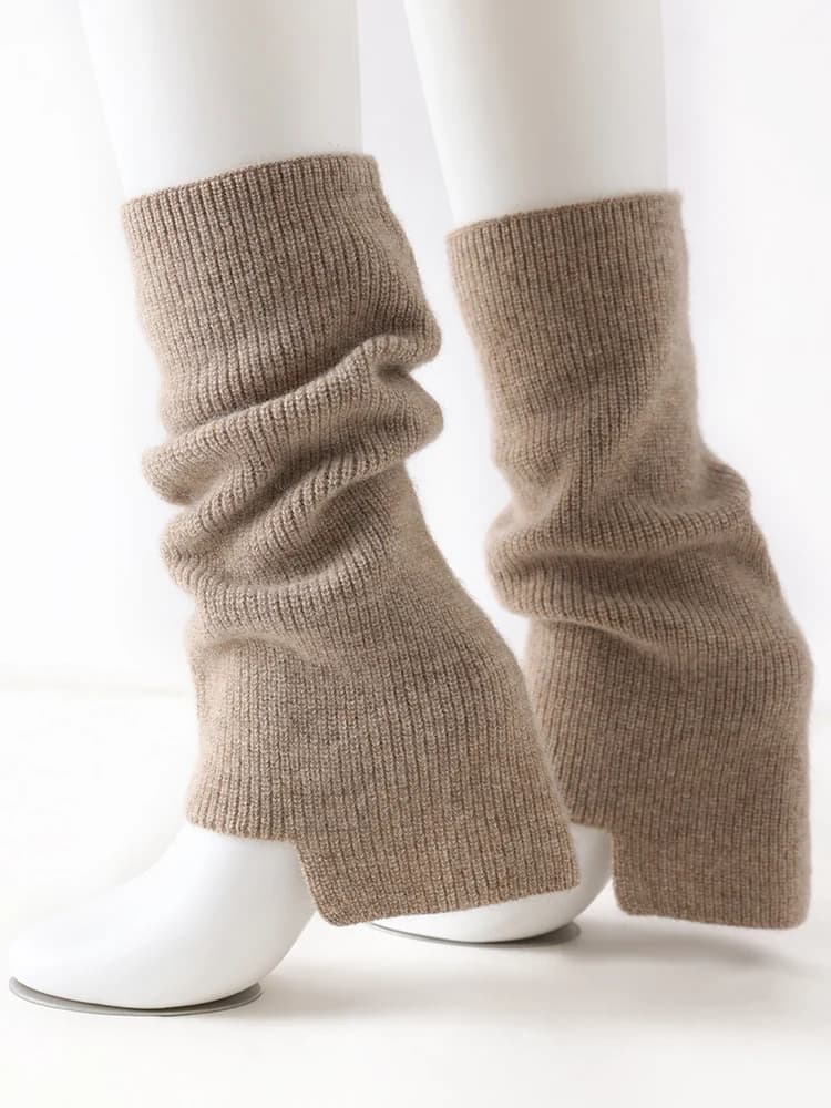 Scaldacaviglie da donna 100% Cashmere Puro, a maglia a coste, con orlo asimmetrico, coprigambe, copritacco e maniche per polpaccio