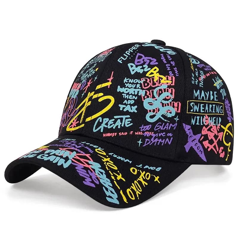 Colorful graffiti hip-hop baseball cap, casual sun protection printed duckbill cap, personalized hat for men and women