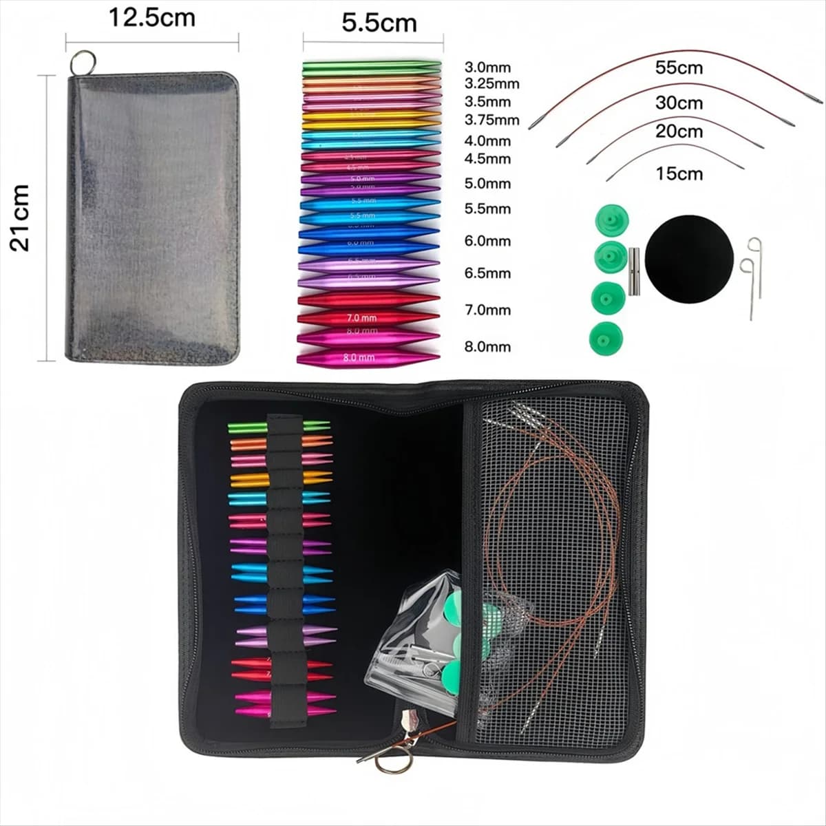 set di ferri da maglia -Border Strumenti per maglieria Maglione di allumina Ago Manica Colletto Ago 5,5 cm Anello rimovibile Set di aghi da cucito
