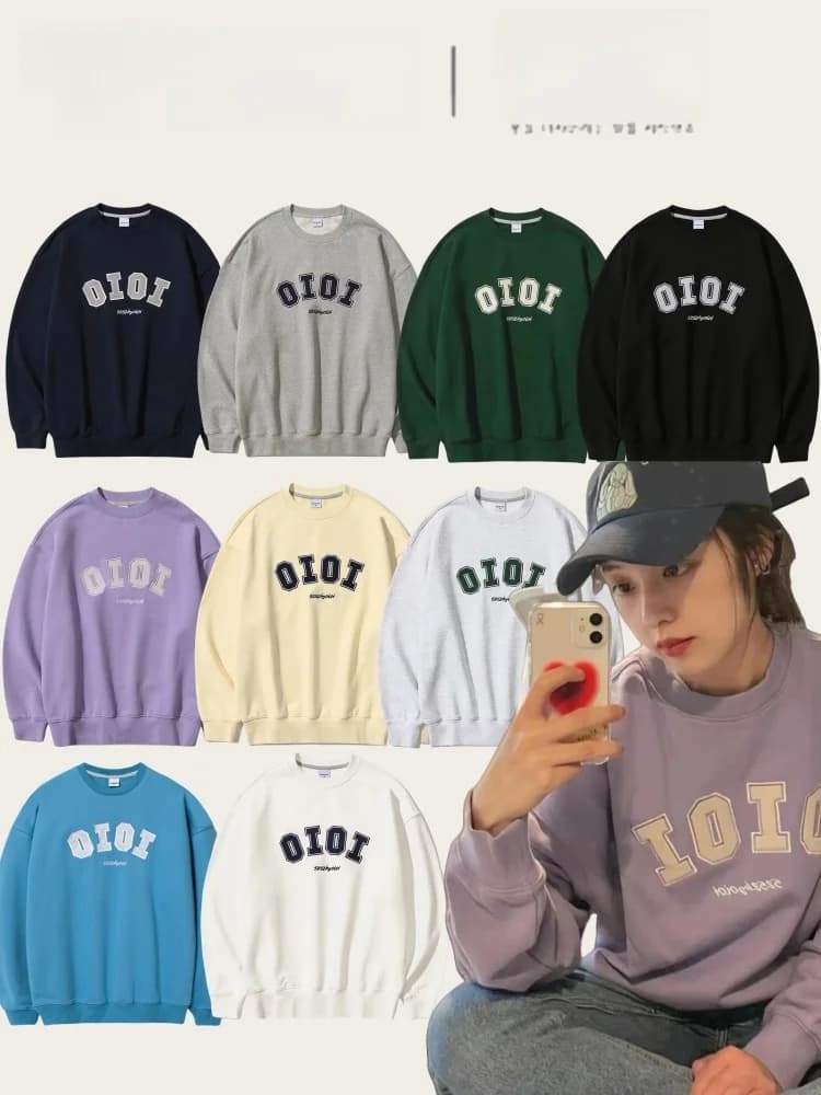 Felpa in cotone Oioi Loose Fit con scollo rotondo e lettere ricamate, per coppie, autunno inverno, uomo donna, ex hoodie