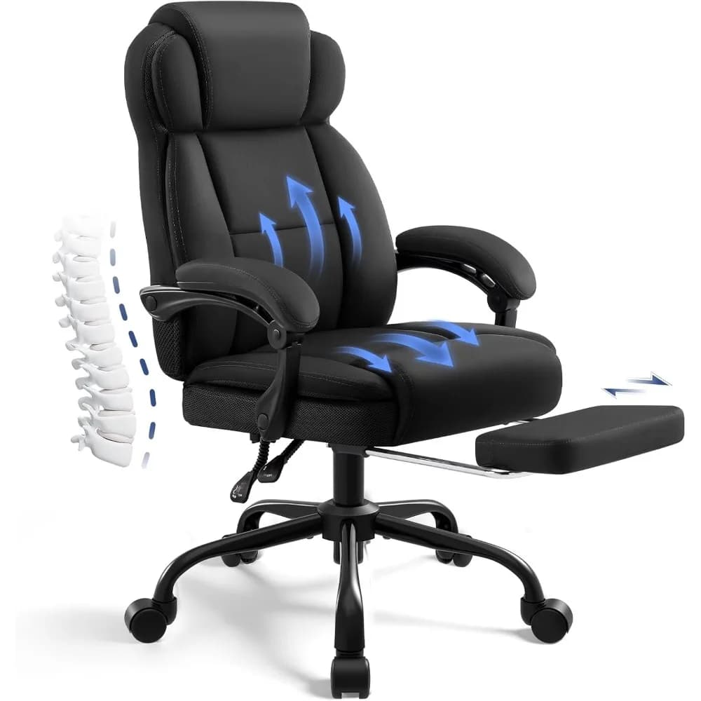 Ergonomic Office Chair with Footrest, Padded Armrests, Lumbar Support, Swivel Desk Chair for Home and Gaming