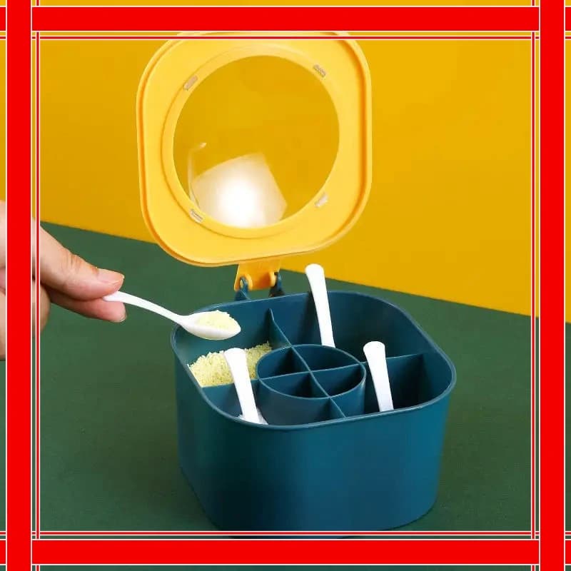Scatola per condimenti per sale multiscomparto 4 in 1 con cucchiaio Barattolo di spezie Barattoli di spezie per pepe Pentole Accessori da cucina Contenitore per condimenti