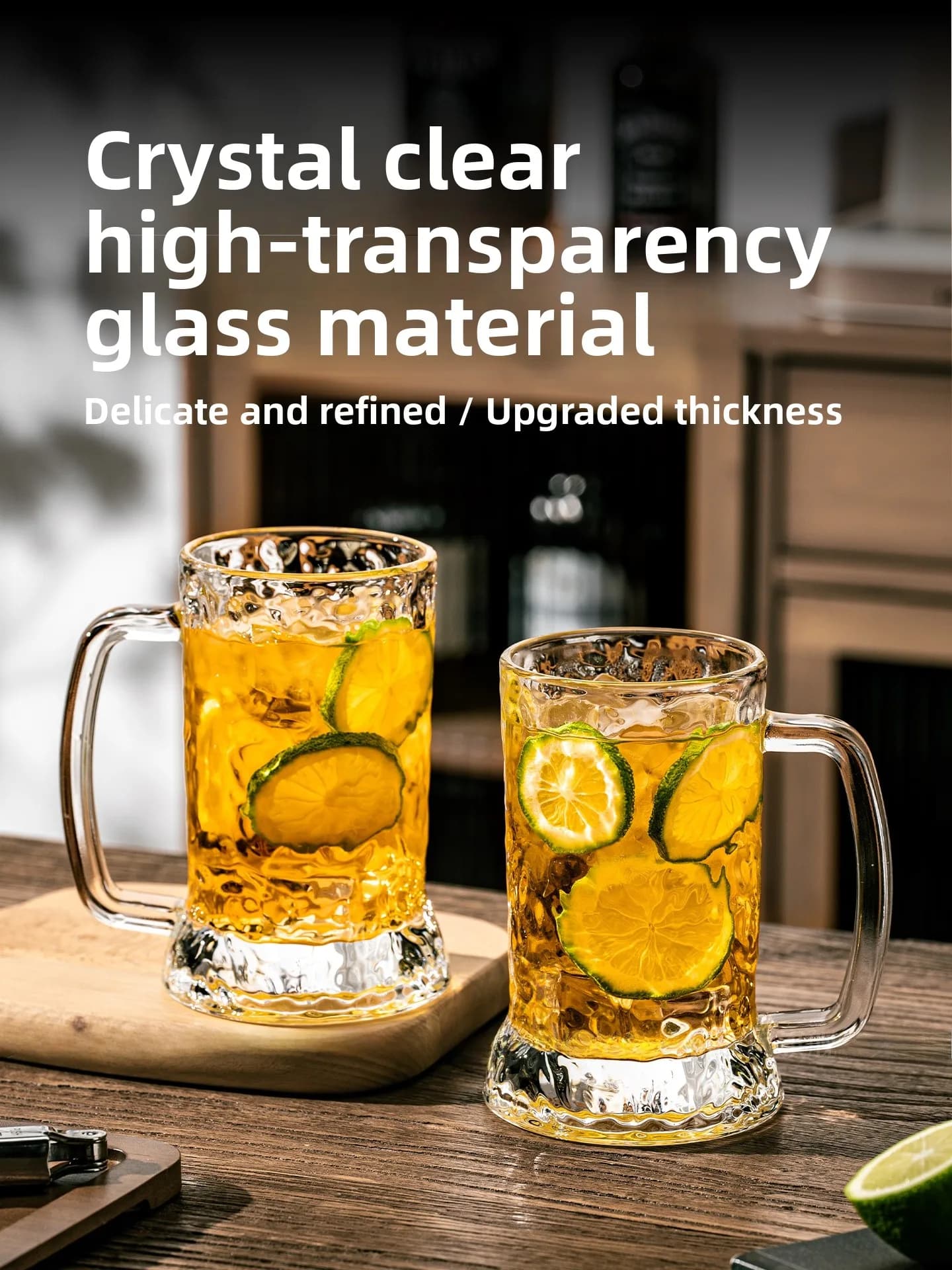 Commercial Thick Glass Beer Mug with Handle Durable Pub Tea Special Cup Large Capacity Barbecue Restaurant Professional Use