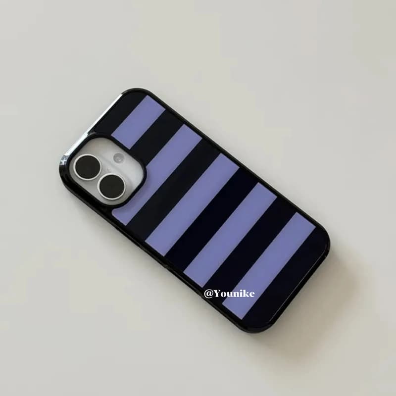 Custodia per telefono coreana a righe viola e nere per iPhone 17 Air 16 Pro Max 15 14 Plus 13 12 11, cover posteriore in silicone antiurto
