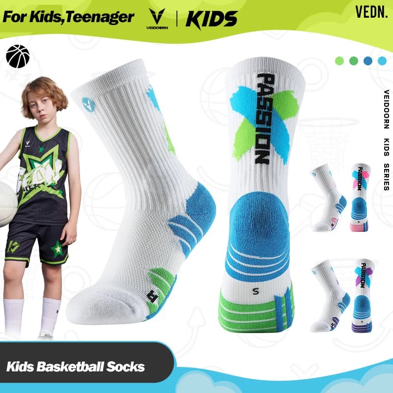 Calzini da basket spessi e traspiranti da 1/2/3 pezzi Calzini sportivi imbottiti antiscivolo per bambini Lunghezza equipaggio Supporto per caviglia Calzini per ragazzi 8-12 anni