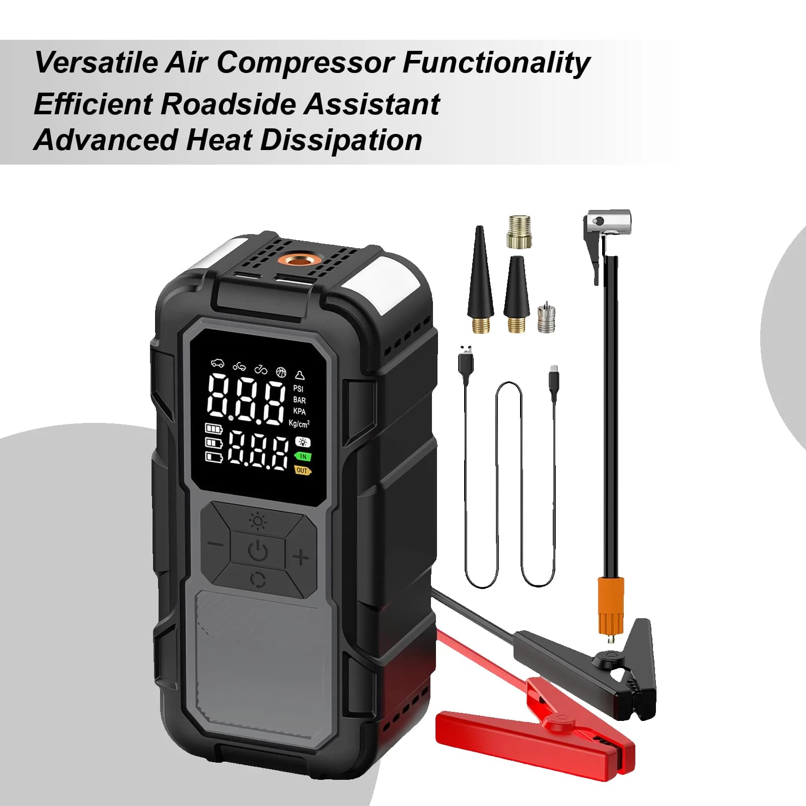 Avviatore di emergenza per auto Inverno freddo LED Accumulatori e caricabatterie di riserva Batteria Avviatore di emergenza per esterni per gonfiare pneumatici Viaggi lunghi urbani