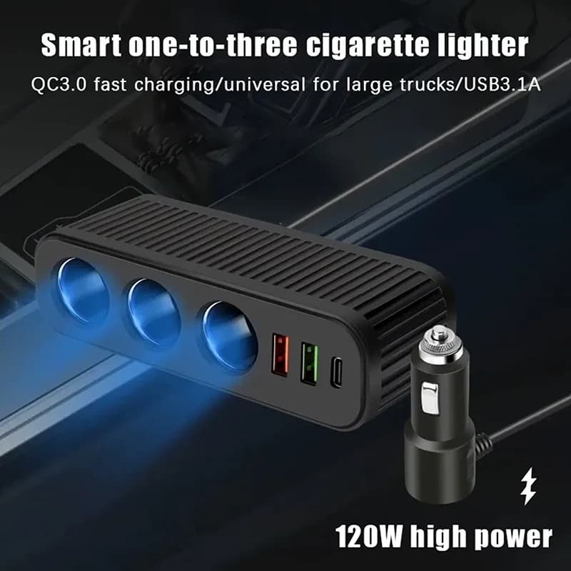 Caricabatteria da auto da 120 W PD ricarica rapida presa adattatore di alimentazione USB multifunzionale da uno a quattro per telefono cellulare