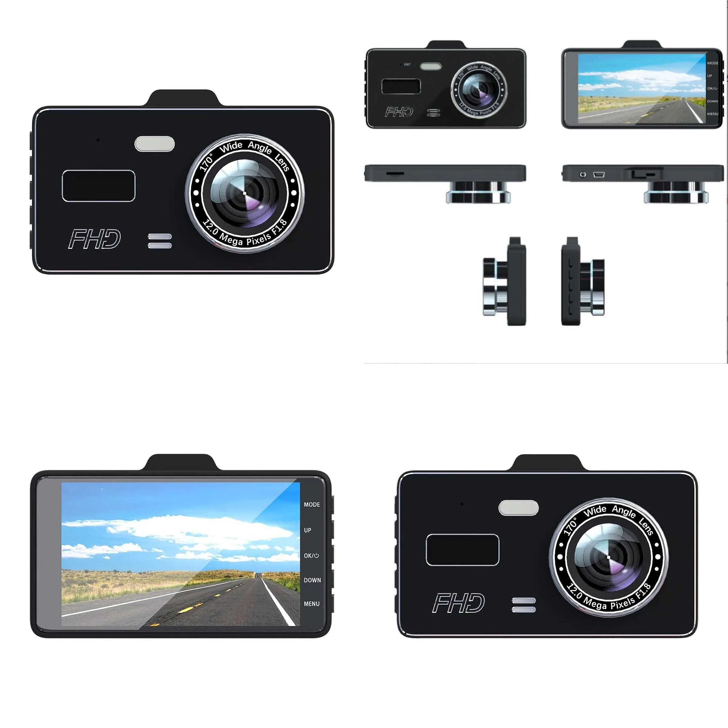 HD 4 inch 2.5D Touch Screen Dual Dash Cam 1080P DVR 24H Parking Monitor
