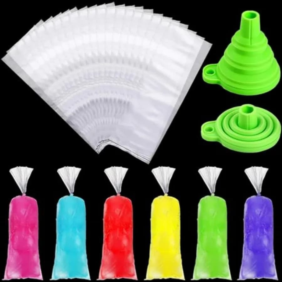 40 Sacchetti Monouso per Ghiaccioli, Stampi in Plastica per Gelati su Stecco con Imbuto in Silicone per Realizzare Caramelle allo Yogurt