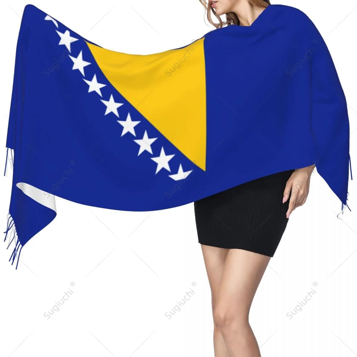 Sciarpa con bandiera della Bosnia ed Erzegovina, sciarpa calda in pashmina, scialle, hijab, primavera inverno, multifunzione, unisex