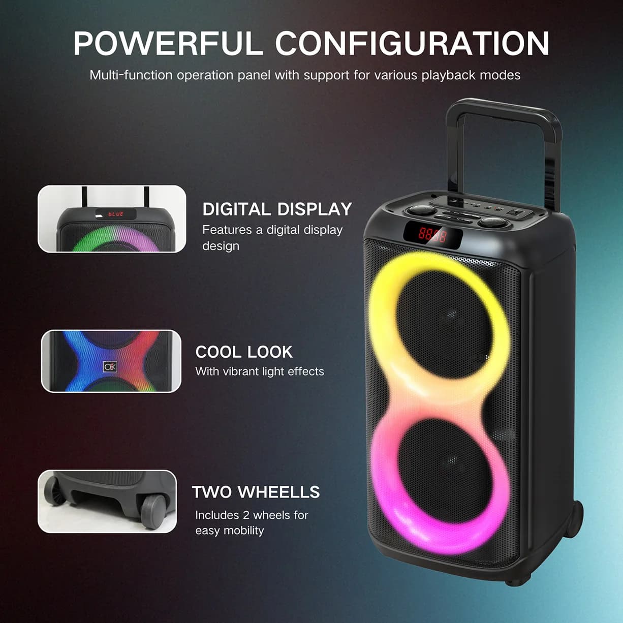 Karaoke Machine with 2 Wireless Microphones,Big Party PA System with Dicso Lights & Dual 8" Stage Subwoofers for Home