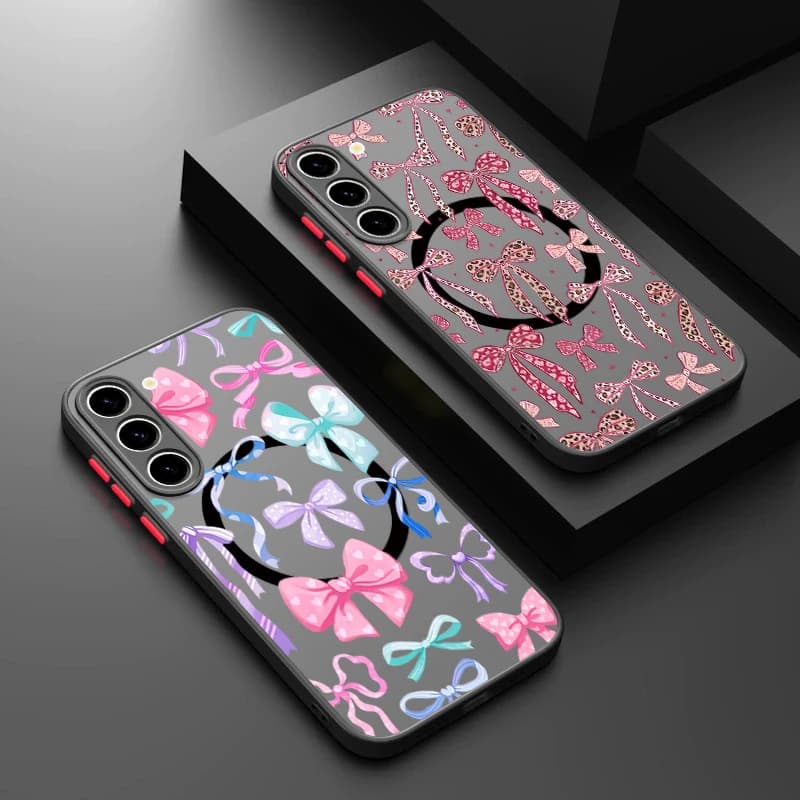 Custodia con motivo a fiocchi colorati per Samsung Galaxy S26 Ultra S25 S24 Plus S23 S22 S21 FE, magnetica per Magsafe, cover opaca