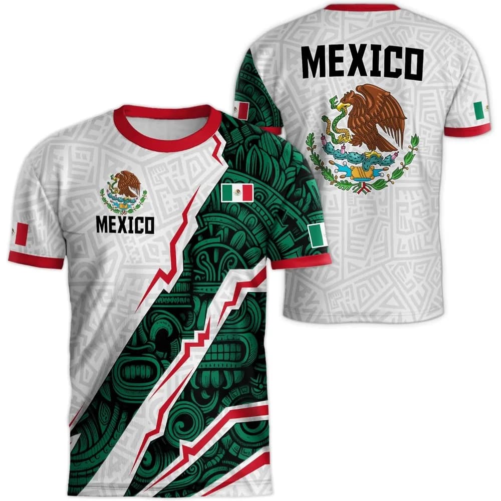 Mexico National Flag Print TShirt For Men Funny 3D Eagle Pattern Short Sleeve Outdoor Football Sports Men's Clothing Casual Tops