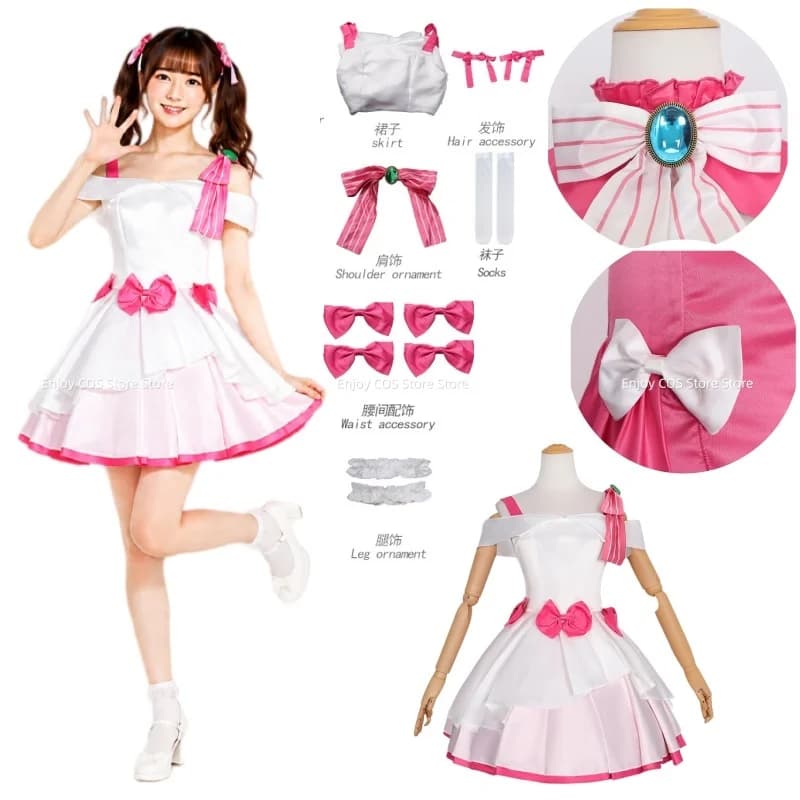 Costume Cosplay THE IDOLM@STER SideM Mizushima Saki, Abito Senza Spalline con Copricapo, Vestito Carino da Donna per Feste in Maschera