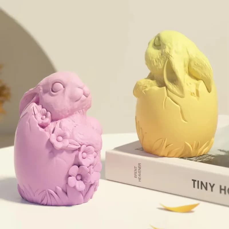 Stampo in Silicone 3D a Forma di Coniglio e Uovo, Riutilizzabile per Resina, Gesso, Ornamenti, Candele e Decorazioni per la Casa