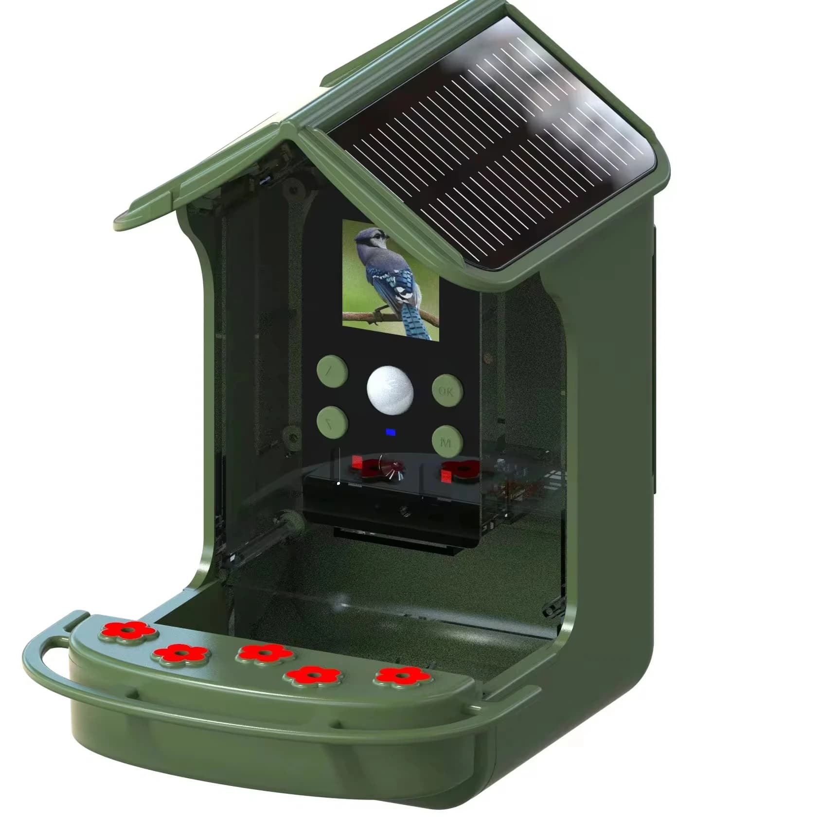 SPRITE GROUP Acquisizione automatica di video per uccelli e pannello solare Alimentatore per casetta per uccelli Fotocamera Mangiatoia per uccelli intelligente con fotocamera