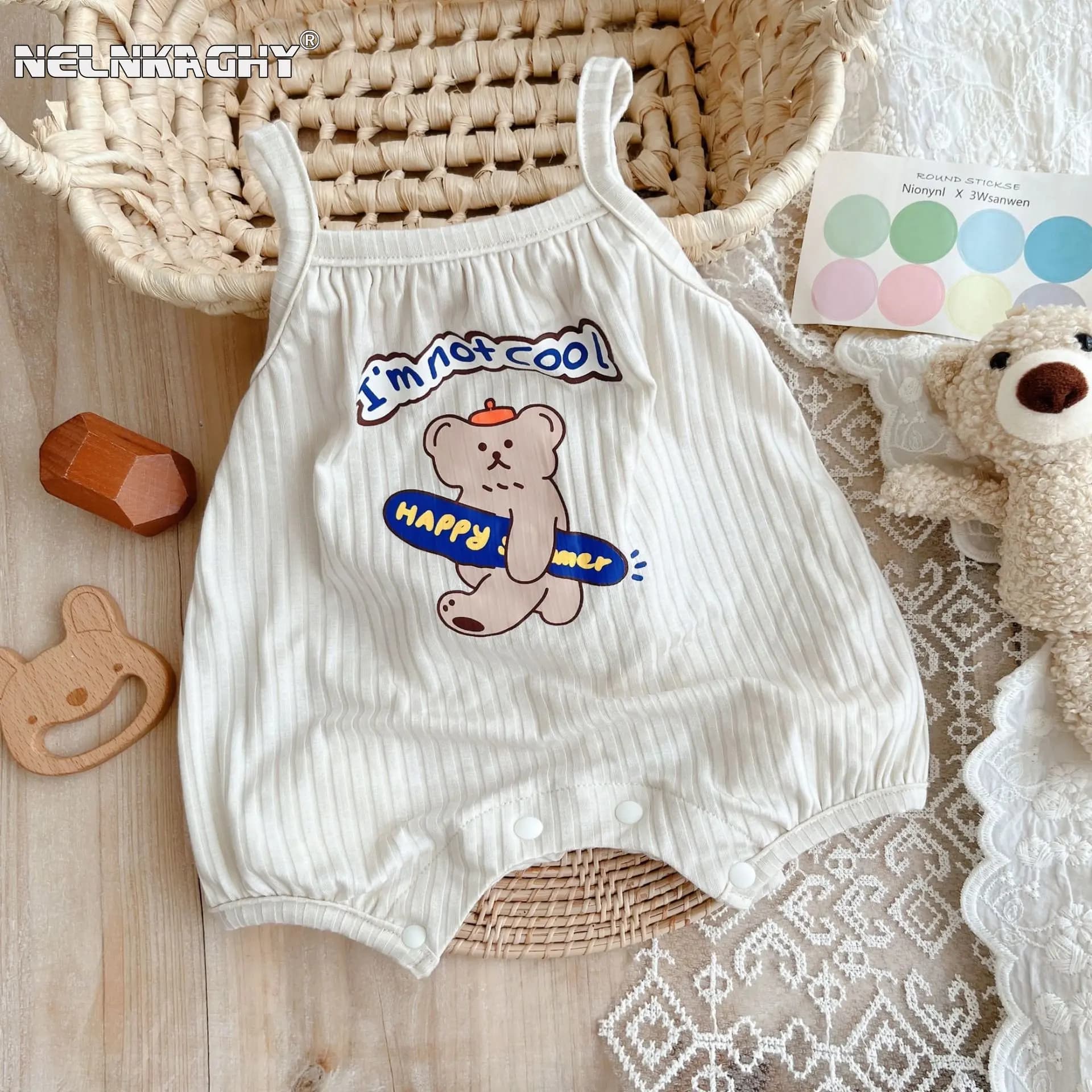 Cute Cartoon Bear Sling Infant Suit Toddlers - 90% Cotton, Thin, Breathable Perfect Summer Clown for Kids