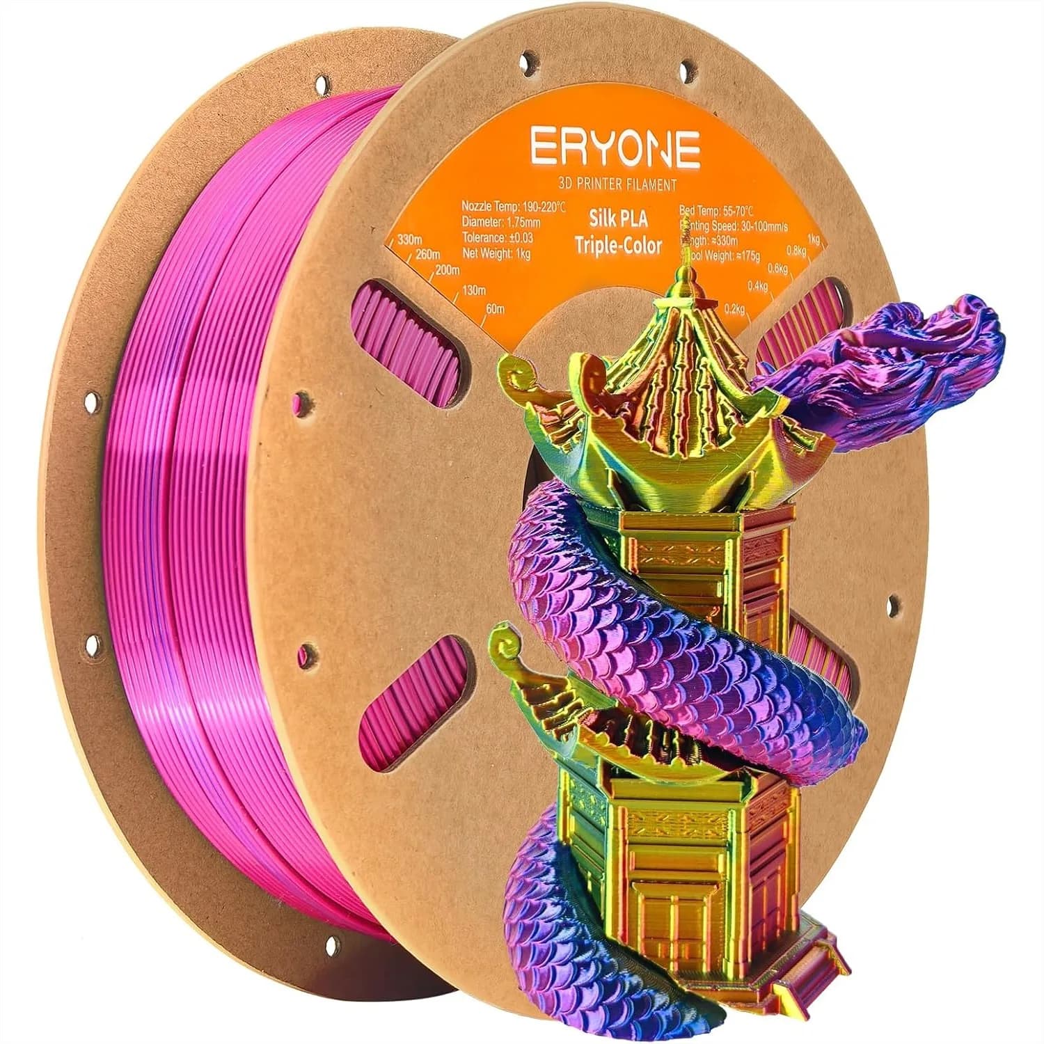 Filamento PLA Tricolore Effetto Seta 1.75mm Multicolore Bobina da 1KG per Stampante 3D, Rosso Giallo Blu