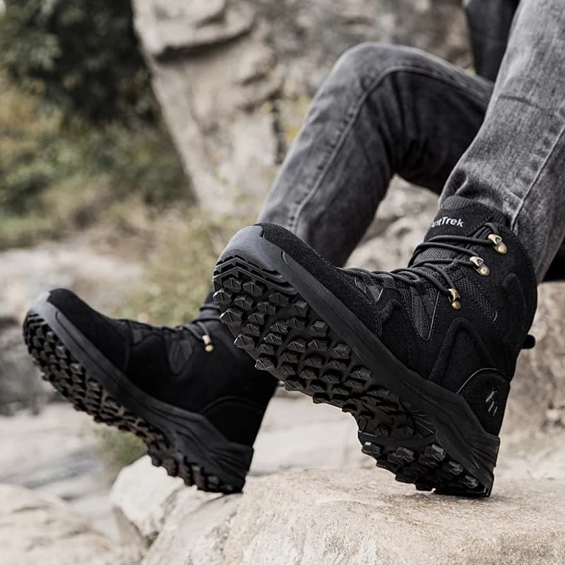 Men High Top Hiking shoes Breathable Ankle Support Non Slip Rubber sole Wear Resistant Mountain Trekking Outdoor Walking Shoes