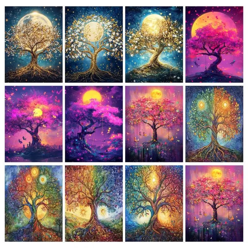 GATYZTORY Oil Painting By Number Tree Landscape For Adults Picture By Numbers Acrylic Paint Artwork On Canvas Home Decoration
