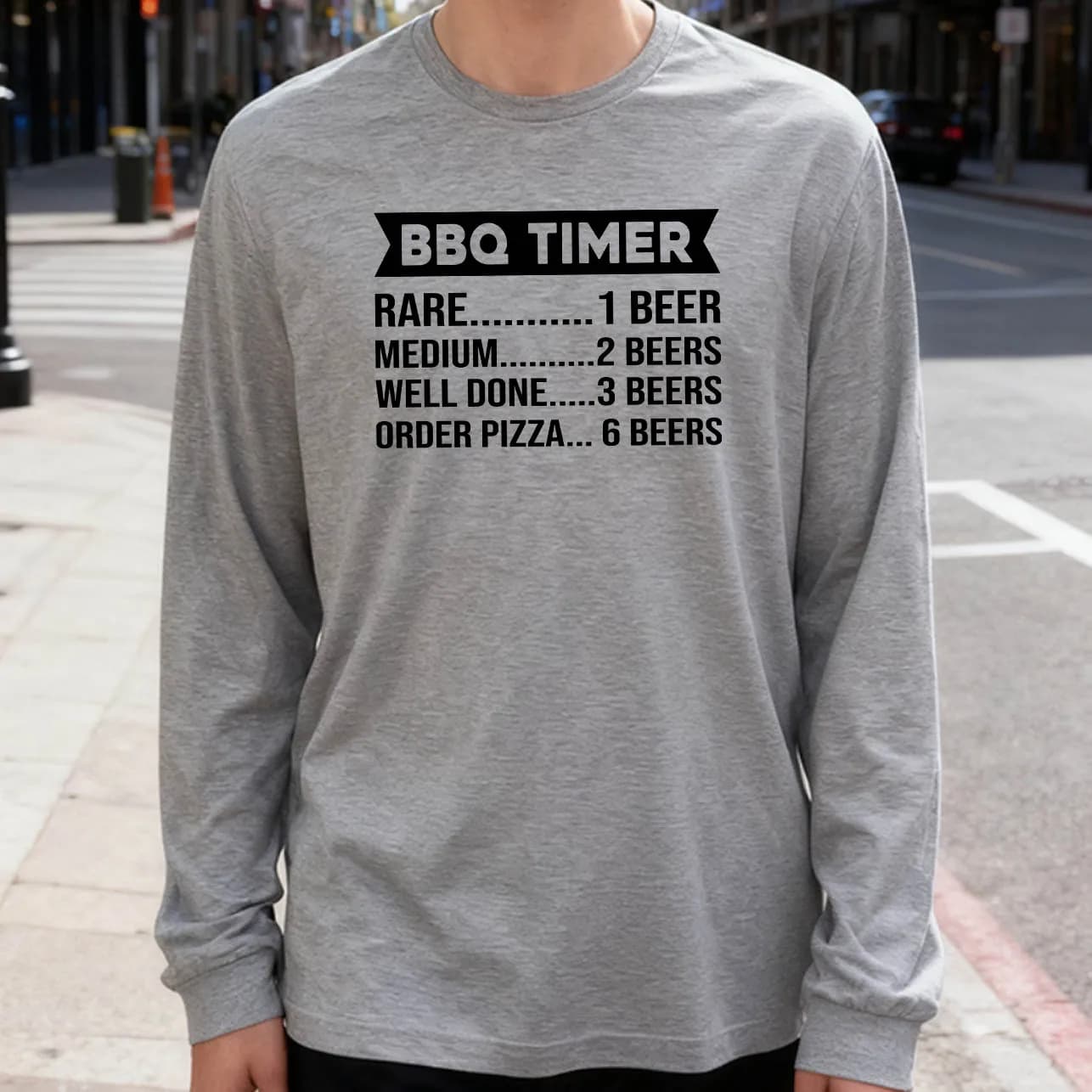 Bbq Time Men's Long Sleeved T-shirt 180 g 100% cotton printed casual crew neck to wear every day soft and breathable