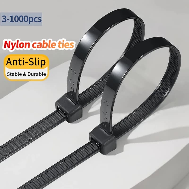 Heavy Duty Nylon Cable Ties 3*80/200mm, Self-Locking Black Plastic Wire Ties 500/1000PCS Industrial Use No Slipping