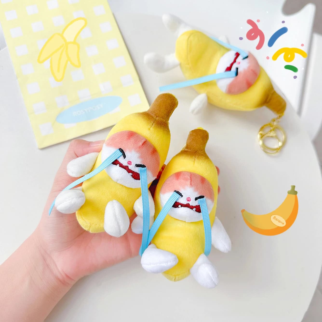 Creativo Divertente Piangere Banana Gatto Peluche Portachiavi Ciondolo Ins Piccolo Fresco Simpatico Banana Gatto Peluche Peluche Regali per Bambini