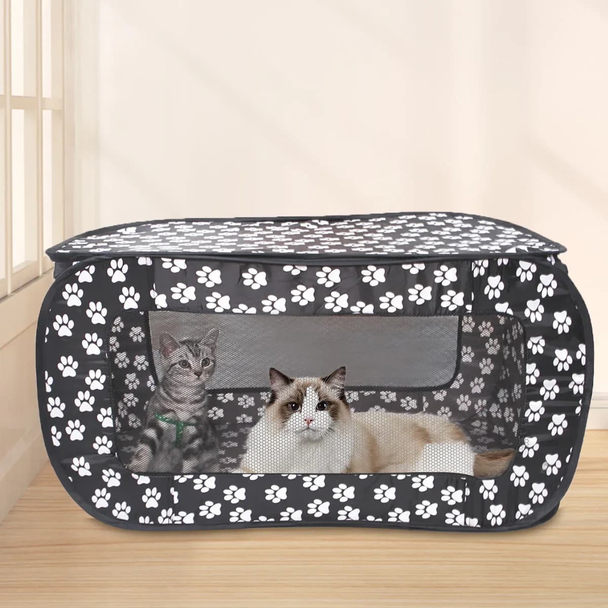 2027 Indoor & Outdoor Foldable Portable Pop-Up Pet Carrier Tent with Mesh Window Zippered Door for Pet Small Dog & Cat T
