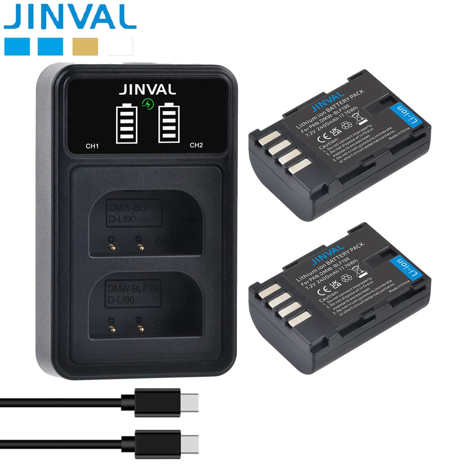 JINVAL 2400mAh DMW-BLF19 BLF19 DMW-BLF19E Camera Battery + PD20W Dual Charger for Panasonic Lumix GH5 GH5S G9 GH4