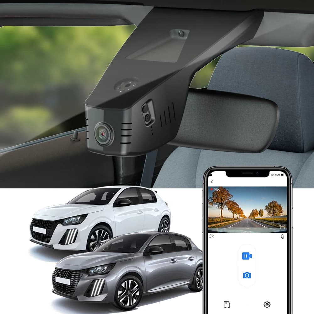 Dash Cam Fitcamx 4K per Peugeot 208 e e-208 2020-2025, telecamera da cruscotto Ultra HD, 170 ° Obiettivo ampio, sensore G, videoregistratore continuo