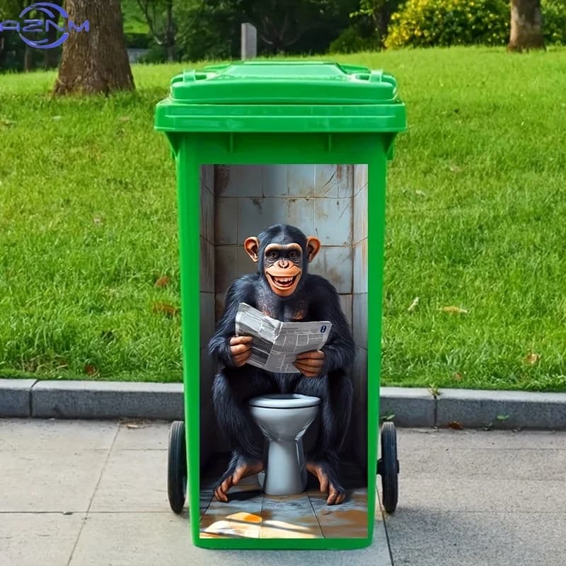 of Monkey Pattern Trash Can Sticker for Reading Newspapers in the Toilet 14.57 * 32.28 inches Cute Monkey Sitting on the Toile