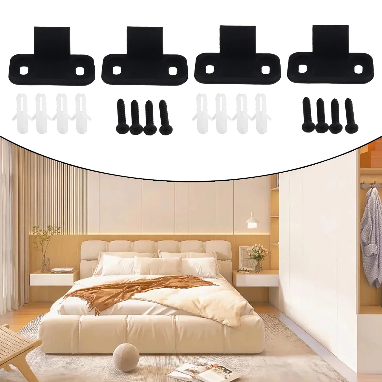 Floor Guide Shock Stoppers Reliable With Screws 4.5*2cm Barn Door Black Home Kit Plastic 4PCS Adjustable Brand New