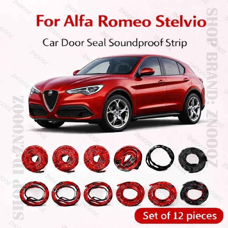 Set di 12 Guarnizioni in Gomma per Portiere Auto Alfa Romeo Stelvio, Doppio Strato Insonorizzante, Antipolvere e Impermeabile