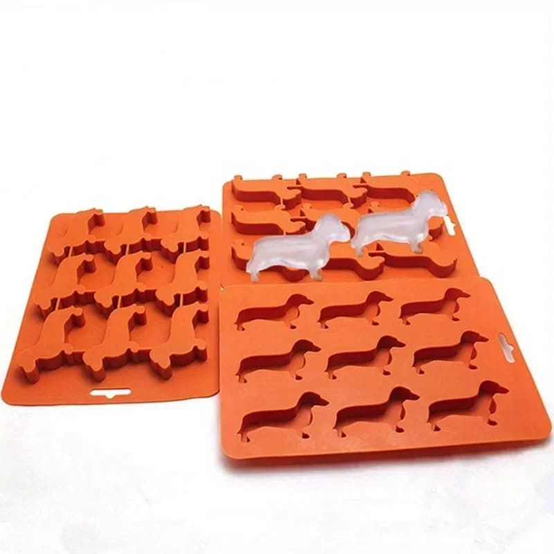 Stampi e vassoio in silicone a forma di cane Bassotto per cubetti di ghiaccio e cioccolato, 1 pezzo