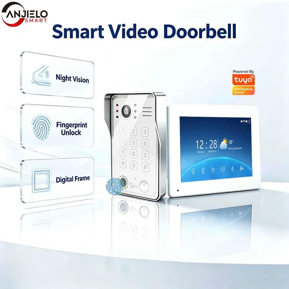 ANJIELO Video Doorbell Intercom 5IN1 2026, Smart WiFi Digital Frame Tuya APP, Motion Detection Alarm & Background Music Player