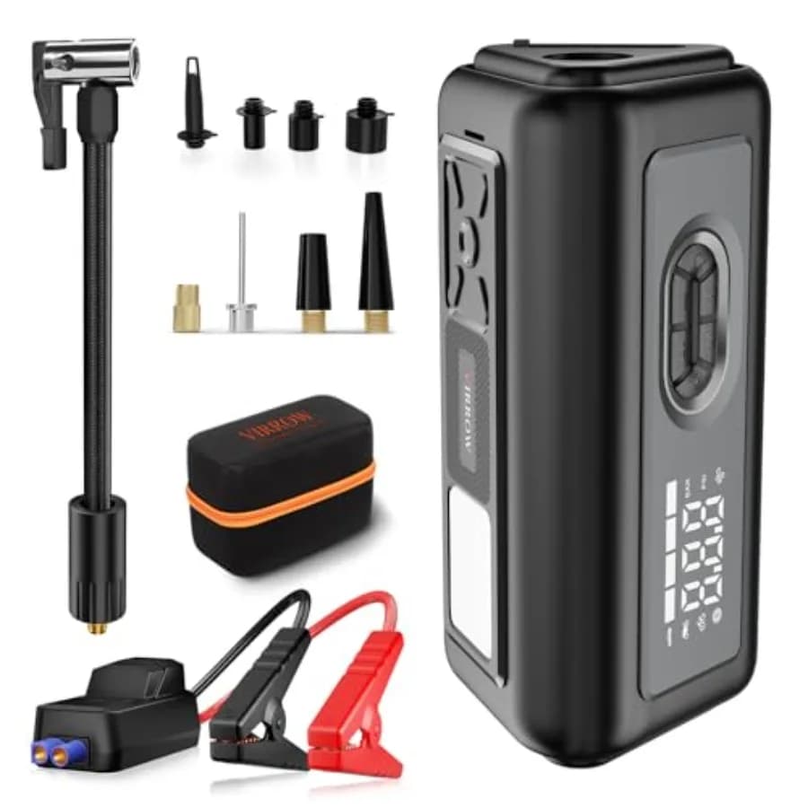 Gonfiatore portatile per pneumatici con spolverino elettrico e avviamento per auto per uso esterno e domestico: pompa per bici senza fili 150PSI 130000