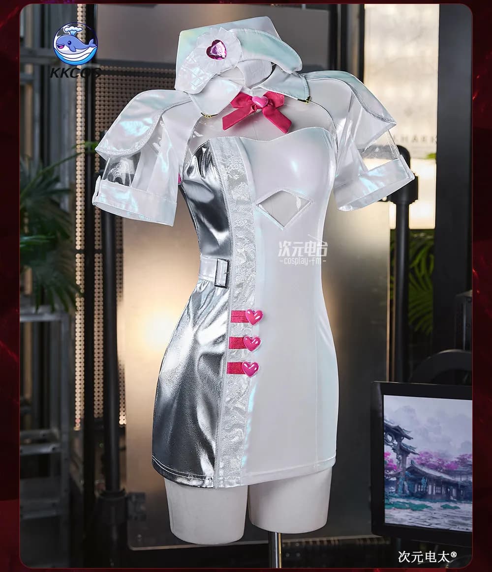 KKCos Naraka: Bladepoint Cui Saniang – Light of Healing Costume da cosplay in pelle PU bianco, abito da infermiera per Halloween, vestito da donna
