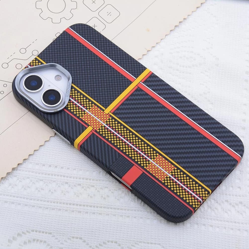 Custodia in rilievo al carbonio con colori a contrasto a strisce 17 Custodia per iPhone 16 15 Pro Max MagSafe Shell Protezione per obiettivo fotocamera Armatura Funda Capa