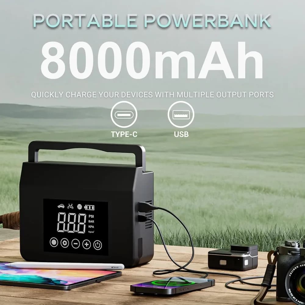 Avviatore d'Emergenza Portatile 4000A con Compressore d'Aria 150PSI e Power Bank 15000mAh, Spedizione USA