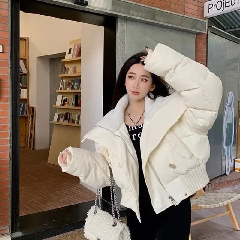 Winter Thicken Warm Parkas Short Loose Jackets Women Spliced Pockets Design Zipper Plush Big Lapel Coats Casual Women's Clothing