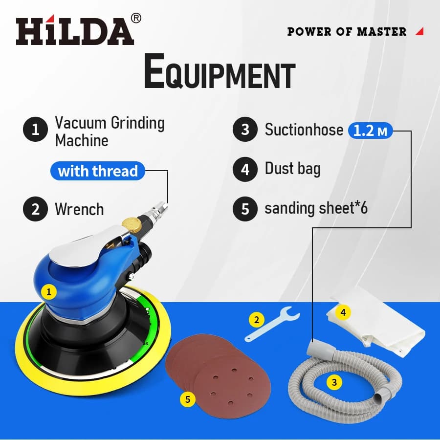 HILDA 5 pollici 150mm levigatrice orbitale ad aria modello di estrazione della polvere per auto metallo legno ceretta rettificatrice strumento di prestazione