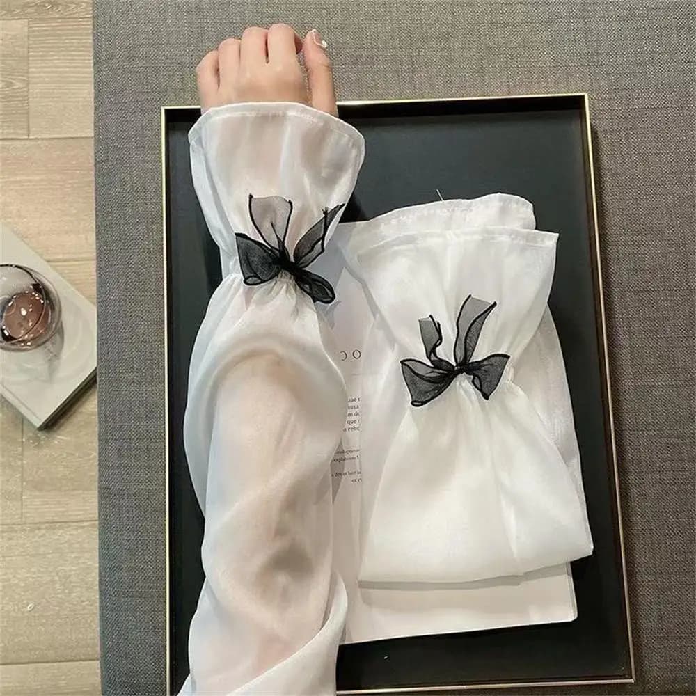 Guanti estivi lunghi in chiffon di pizzo tinta unita senza dita, protezione solare, maniche per braccia ultrasottili, accessori sexy neri per ciclismo