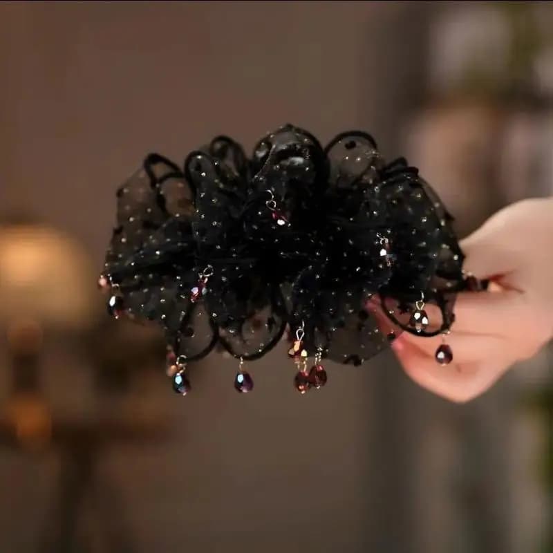 Black Mesh Shiny Rhinestone Tassel Hair Claw Luxury Hair Clip Fashion Hair Accessory for Women Date Night Outfit